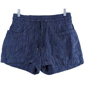 Athleta Womens 2 Striped Cabo Blue Linen Shorts Elastic Waist Drawstring Running